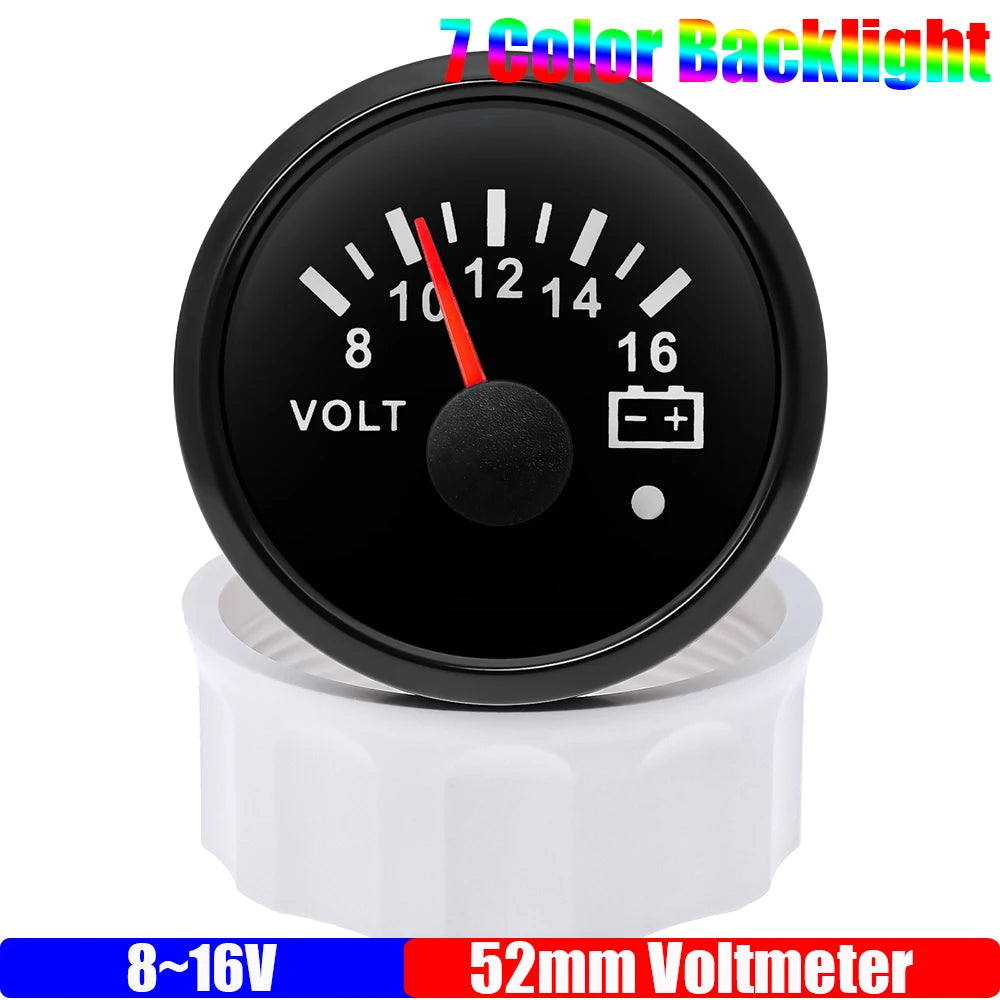 ZMFJH 7 Color Light 52mm Car Gauge Set | Fuel Water Level Voltmeter Oil Pressure Temp close-up view