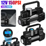 12V Metal Air Compressor Portable Dual Cylinder Auto Inflatable Pump 150PSI | Heavy Duty Car Tire In