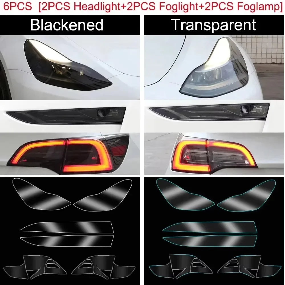 For Tesla Model 3 Y 2017-2023 TPU Blackened Headlight Taillight Foglight Protective Film detail view