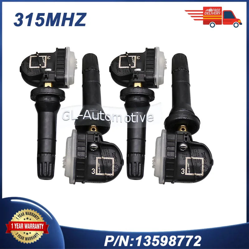 Set of 4 TPMS Tire Pressure Sensor 13598772 315MHz | Compatible with Chevrolet GMC Cadillac Buick