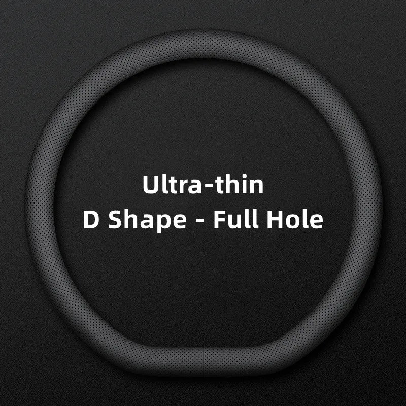Ultra-Thin Faux Leather Steering Wheel Cover 37-38cm close-up view