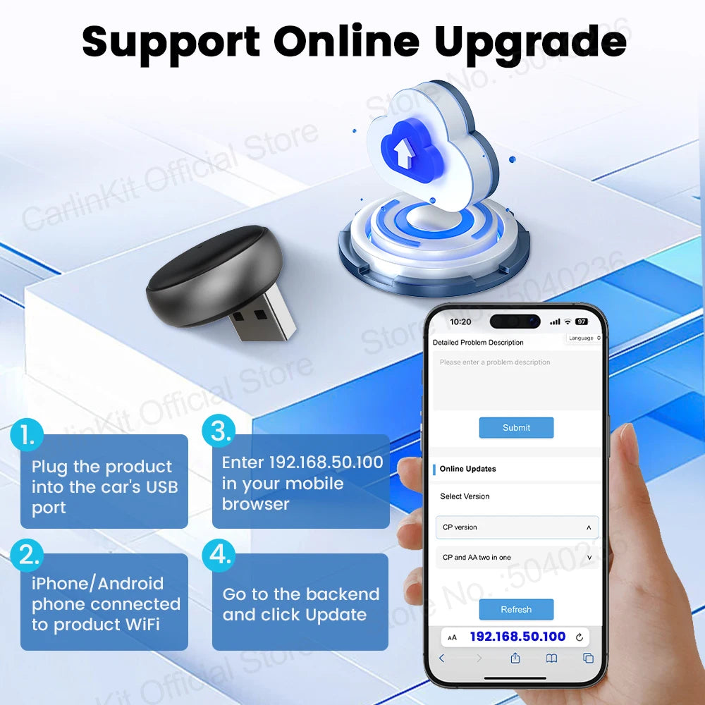 Mini Ultra 3 CarlinKit Wireless Android Auto & CarPlay Adapter 2.4Ghz&5Ghz WiFi BLE additional angle