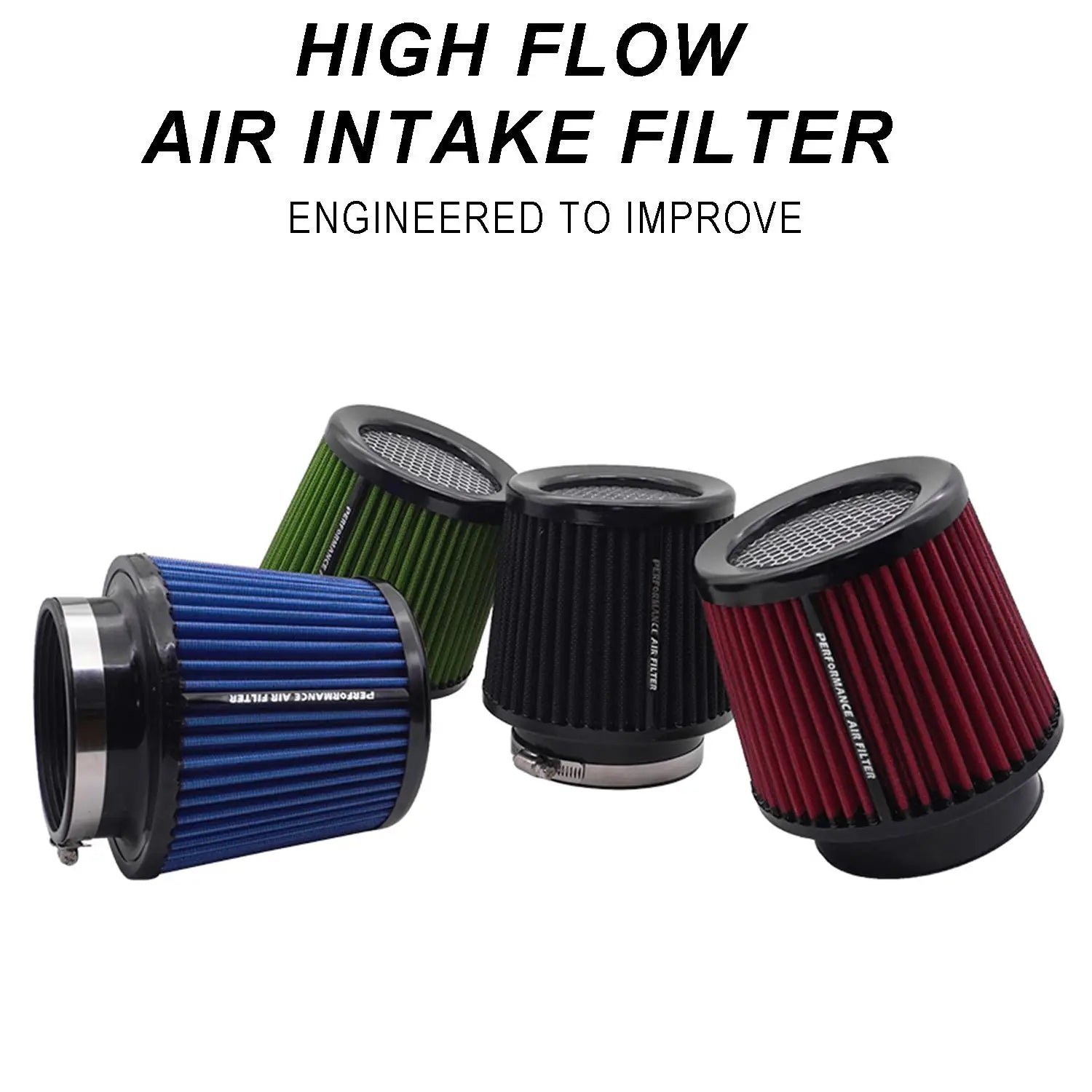 Universal 63/76/80mm Cone Air Intake Filter | Washable High Flow Cold Air Intake for Car Engine