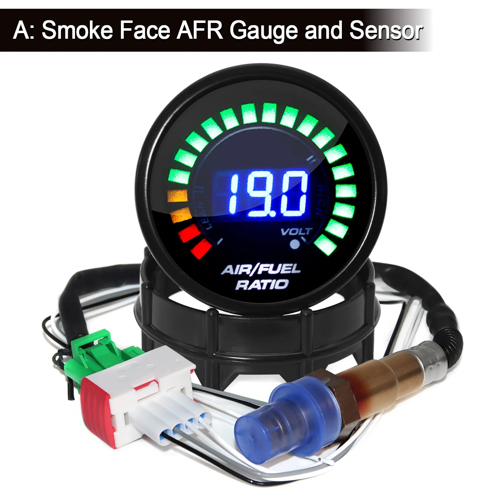 52mm Digital Air Fuel Ratio Gauge Car Gauge AFR 2 in 1 Voltmeter for 12V Vehicles