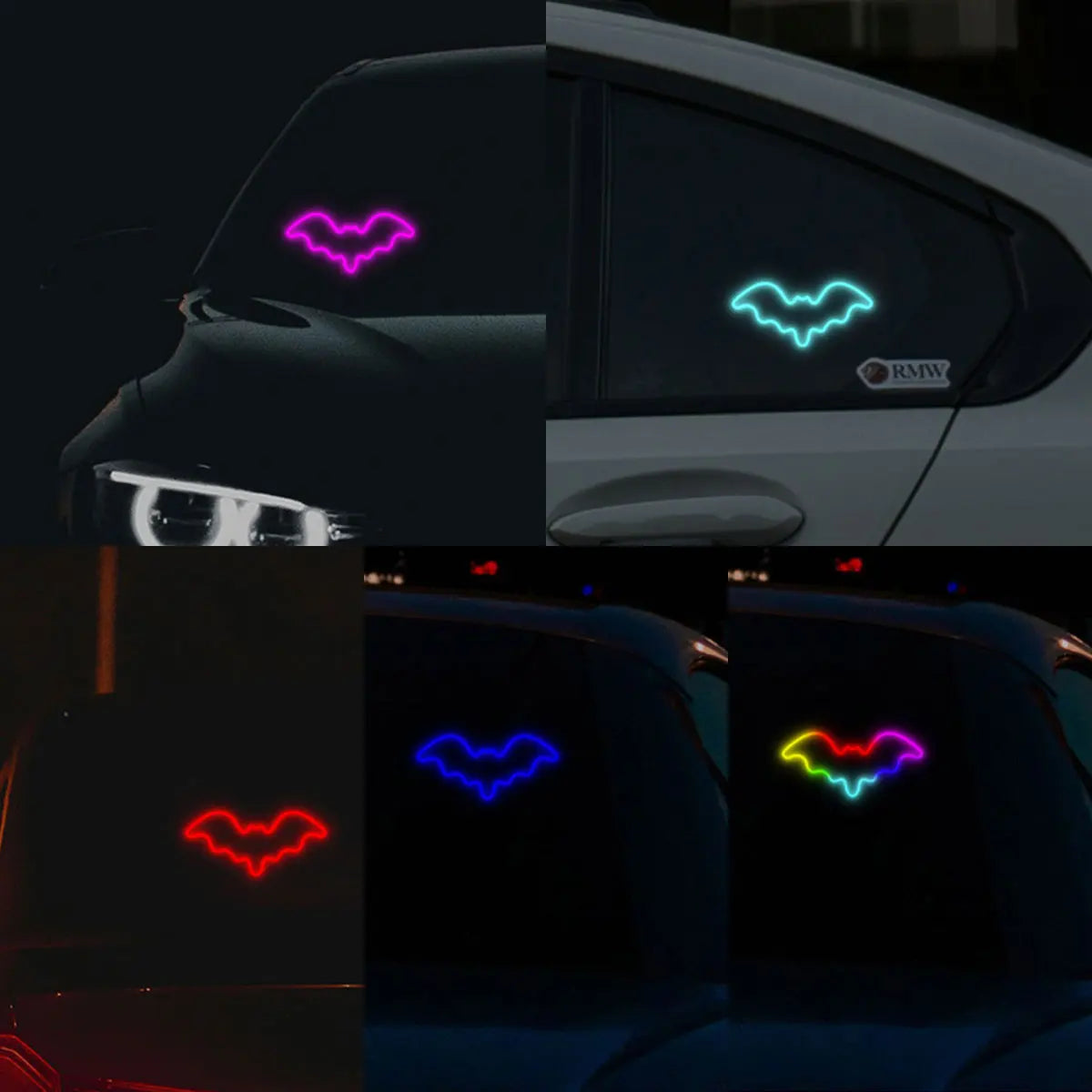1X Solar Powered Car Neon Light Cool Bat-shaped Dynamic Atmosphere Light Wireless L additional angle