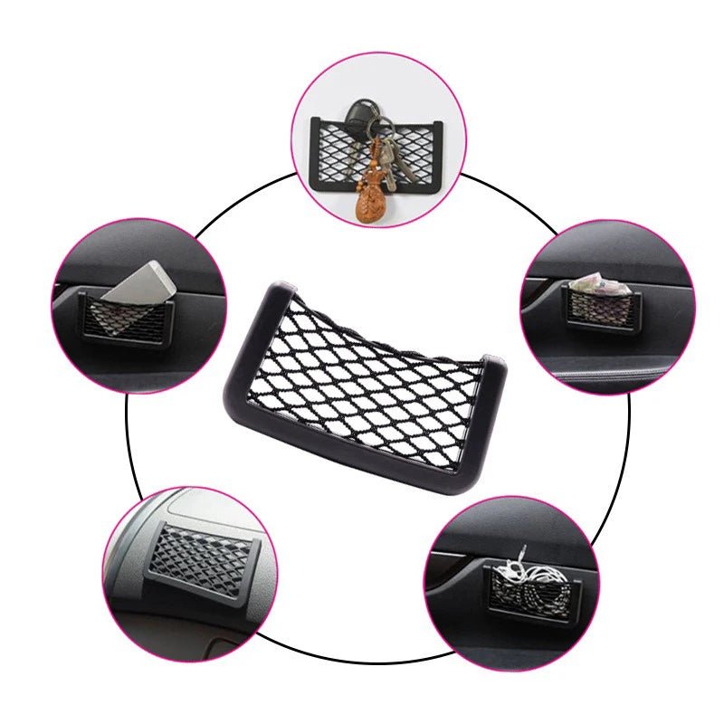Car Organizer Storage Bag Auto Paste Net Pocket Phone Holder Car Accessories Interior 20 detail view