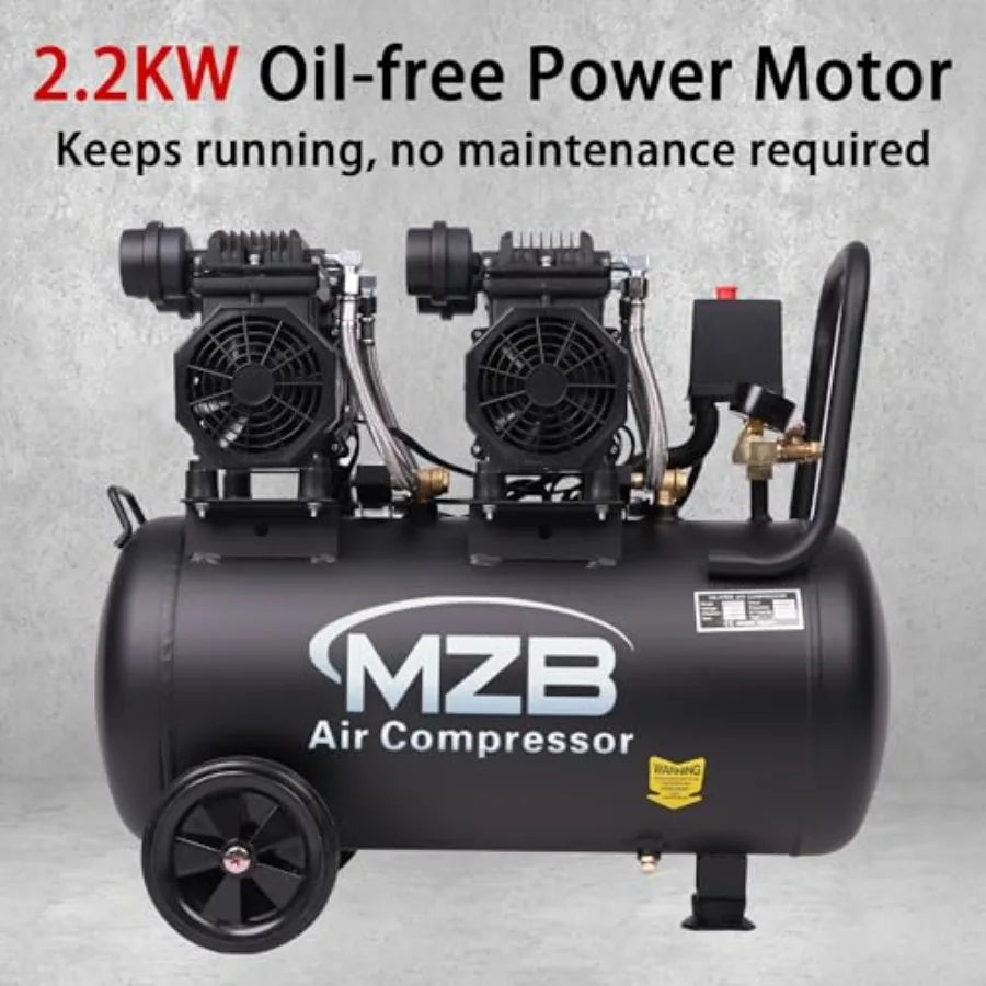 13.2 Gallon Ultra Quiet Air Compressor 115Psi Steel Tank Oil-Free for Tire Inflation Pneumatic Tools Spray Painting 72dB Noise