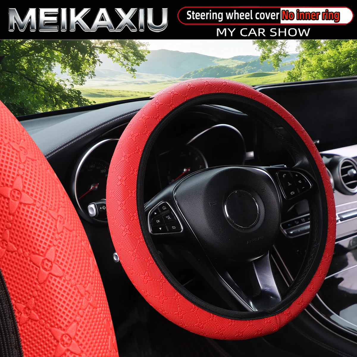 Women's Star-Embossed 3D PU Leather Car Steering Wheel Cover Rimless Auto Accessory Comp detail view