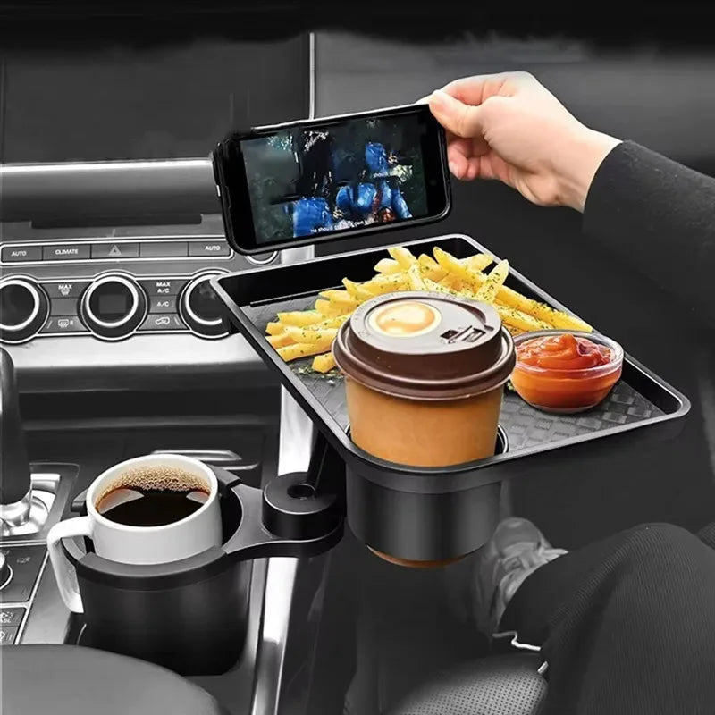 Universal Car Cup Holder Tray | 360° Rotating Adjustable Dual Cup Organizer