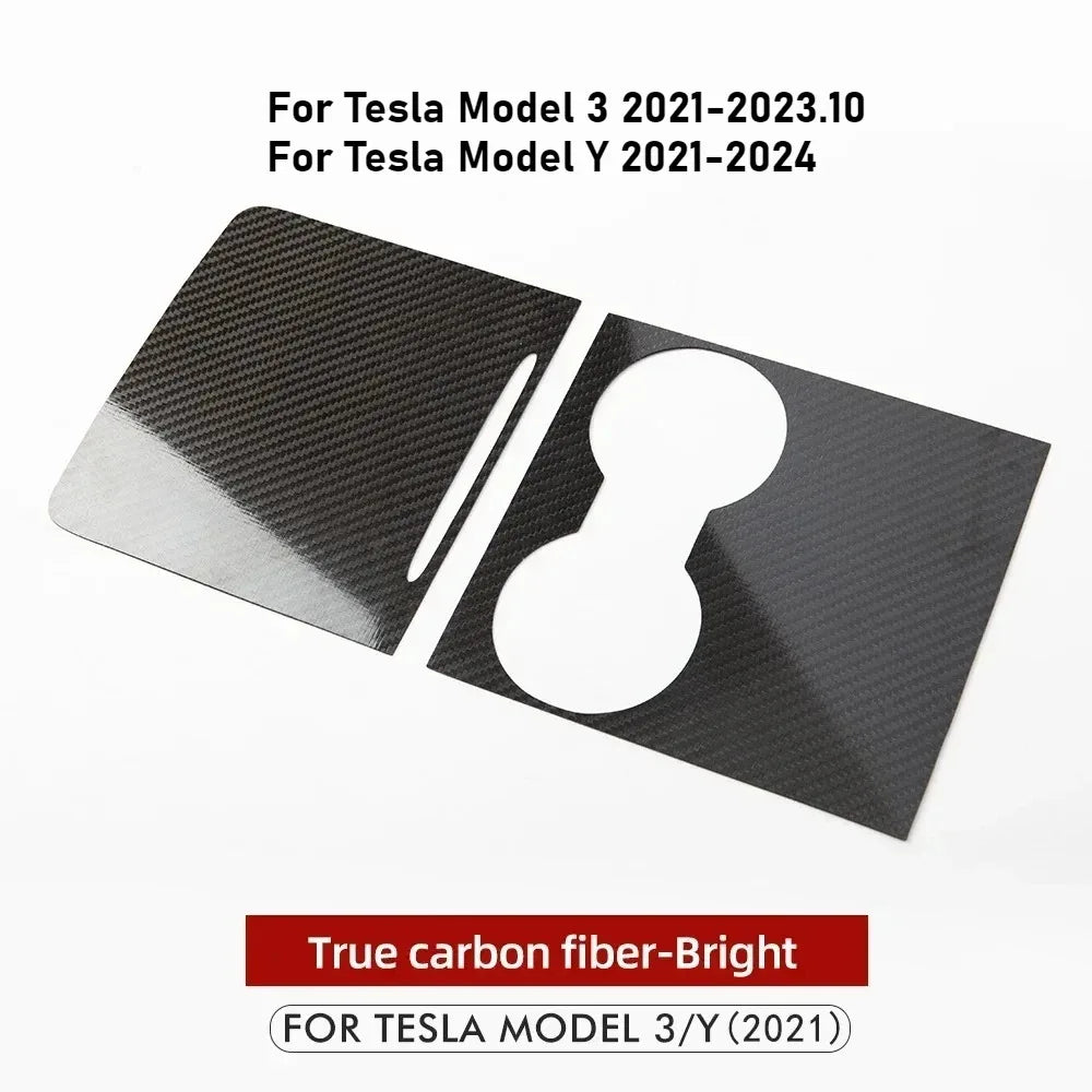 Carbon Fiber Center Console Trim for Tesla Model 3 Y | Real Carbon Fiber Decorative Patc detail view