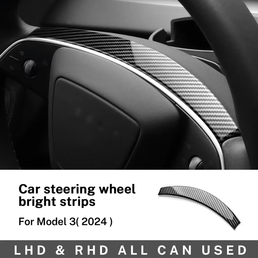 ABS Carbon Fiber Steering Wheel Frame Cover For Tesla Model 3 Highland 2024 Model Y Juniper 2025 Trim Car Interior Accessories