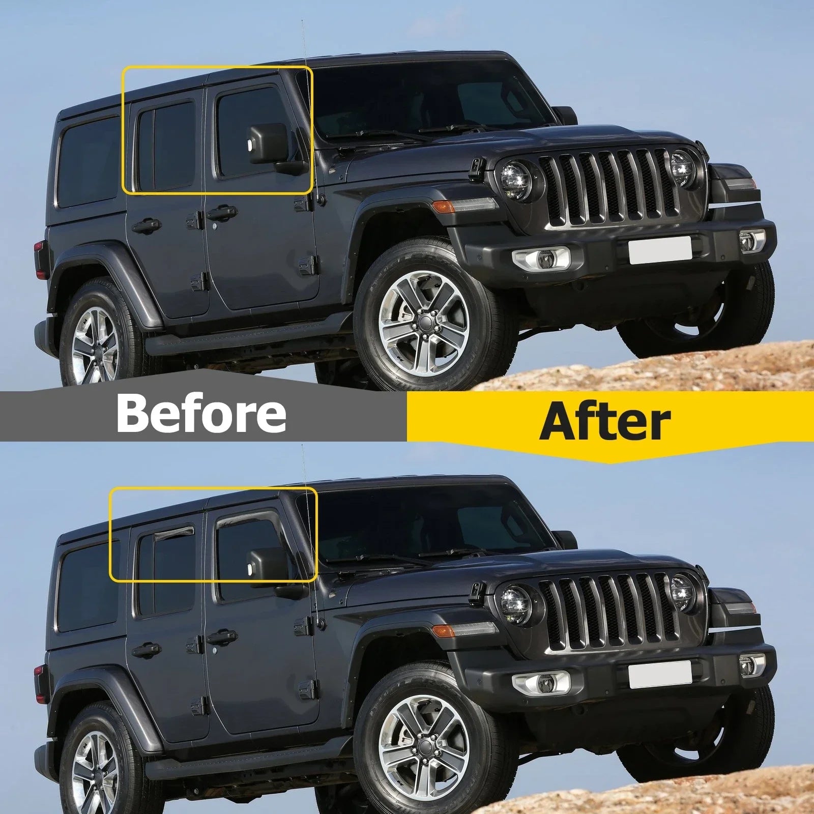 Side Window Deflectors for Jeep Wrangler JK 2007-2018 2/4-Door | Rain Shield & Weat additional angle