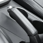 Carbon Fiber Car Leather Handbrake Cover Protective Sleeve Hand Brake Protection Car I close-up view