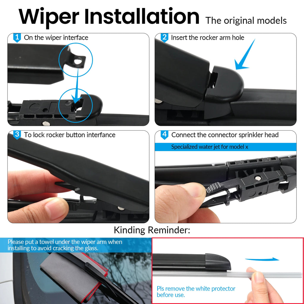Pair Front Windshield Wiper Blades With Washer Jet Nozzles Set For Tesla Model X 20152016 2017 2018 2019 2020 2021 2022 28"+18"
