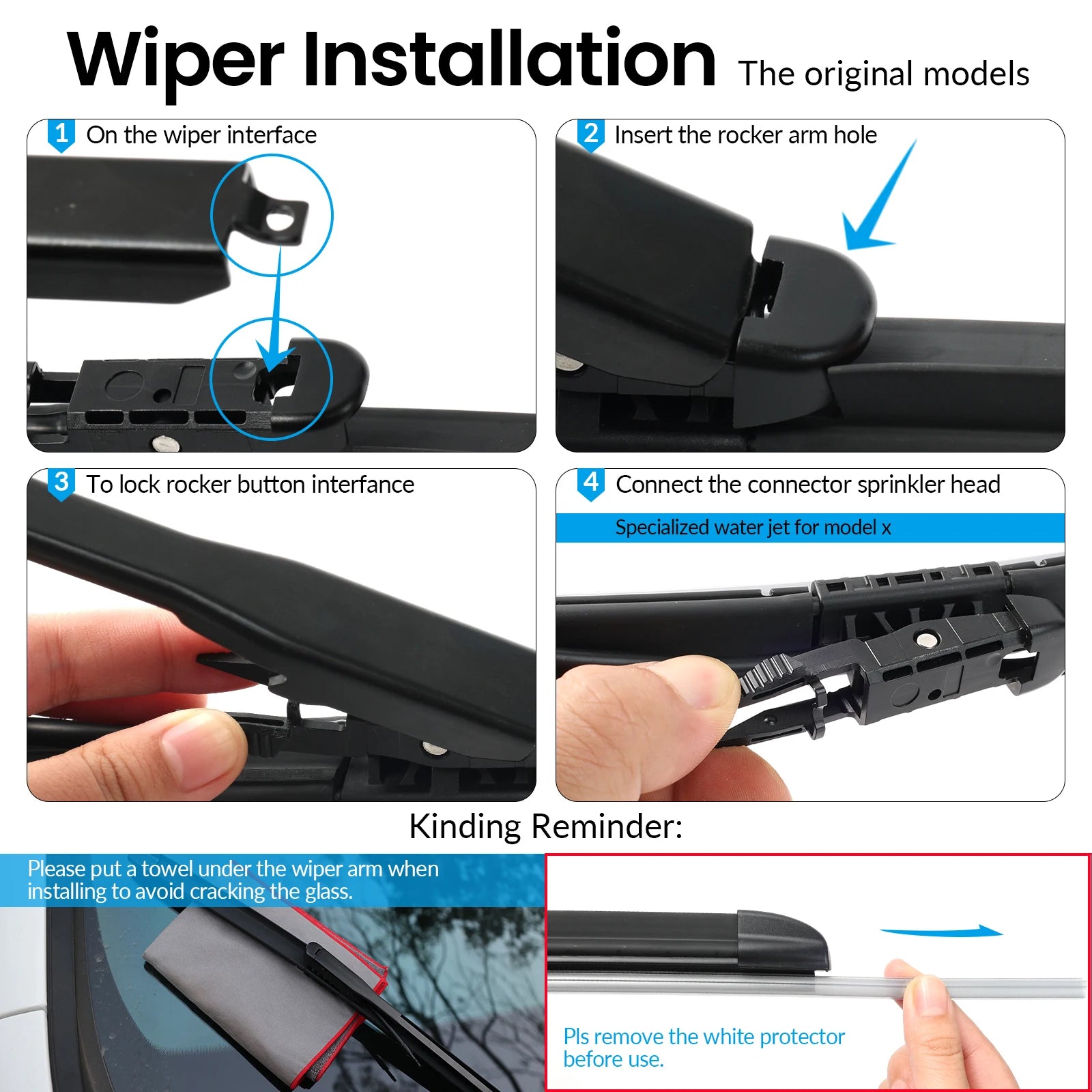 Pair Front Windshield Wiper Blades With Washer Jet Nozzles Set For Tesla Model X 2015 lifestyle view