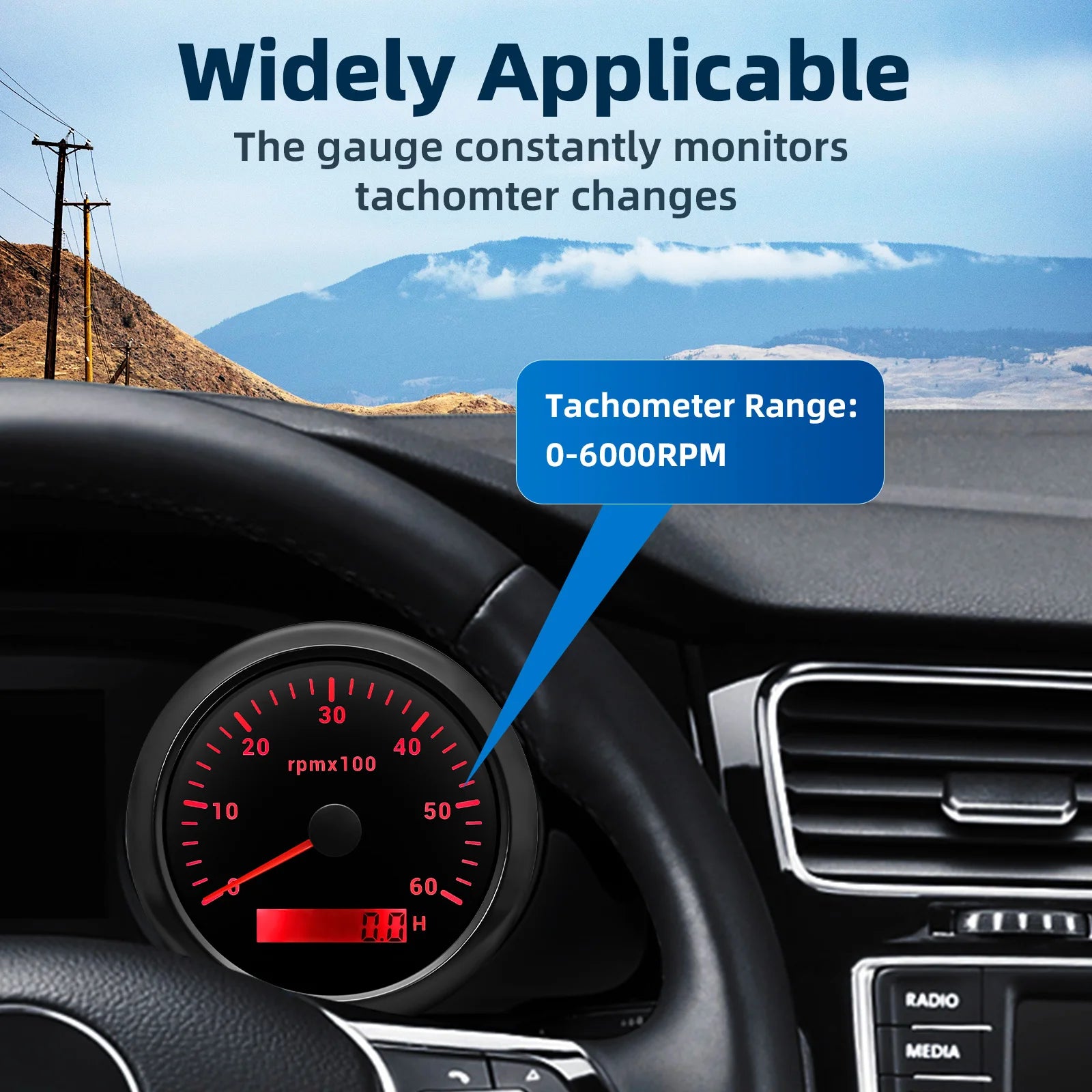 AD 85MM Tachometer with LCD Hour Meter For Marine Boat Car RPM Gauge 0-3000 4000 8000 RPM Meter Tach Sensor 7Colors Backlight