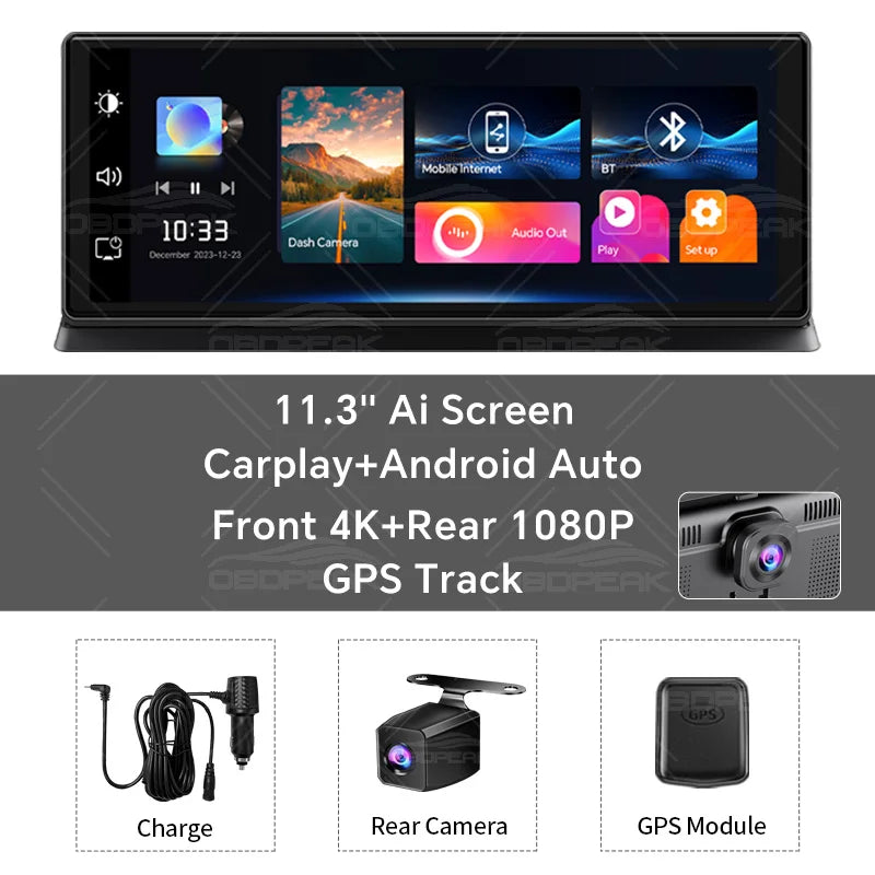 K2 Pro 11.3" Dash Cam 4K 2160P Car DVR Recording Carplay & Android Auto Wireless Conn lifestyle view