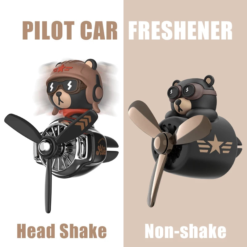 Rotating Propeller Plane Pilot Bear Car Air Freshener | Ocean Scent Vent Clip Decoration