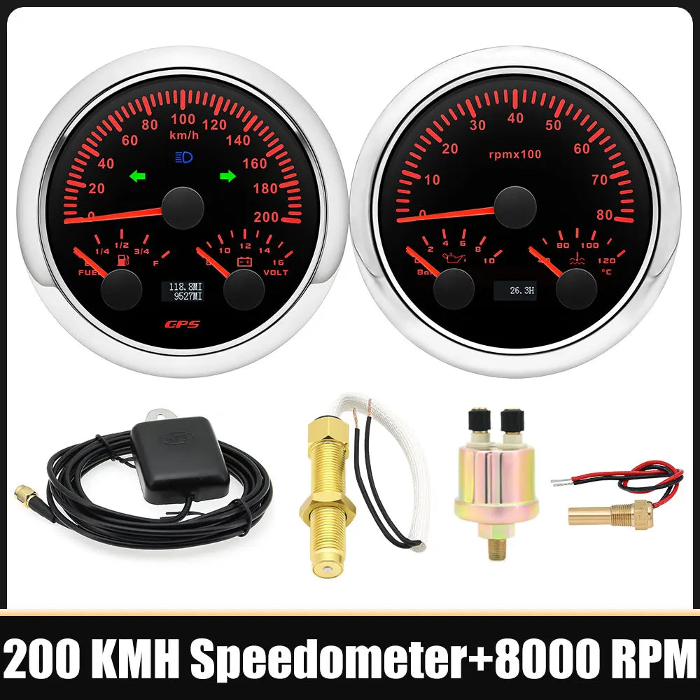 85mm Car 3 In 1 Multi-functional GPS Speedometer Set | RPM Tachometer with Oil Pressure, detail view