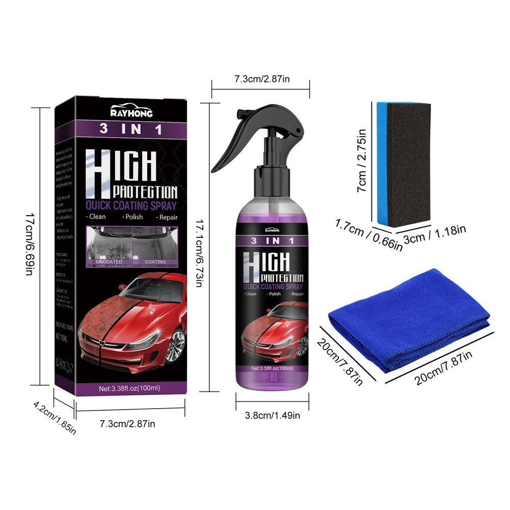 3 In 1 Ceramic Coating Spray | Hydrophobic Car Wax Polish Sealant for Paint, Glass additional angle