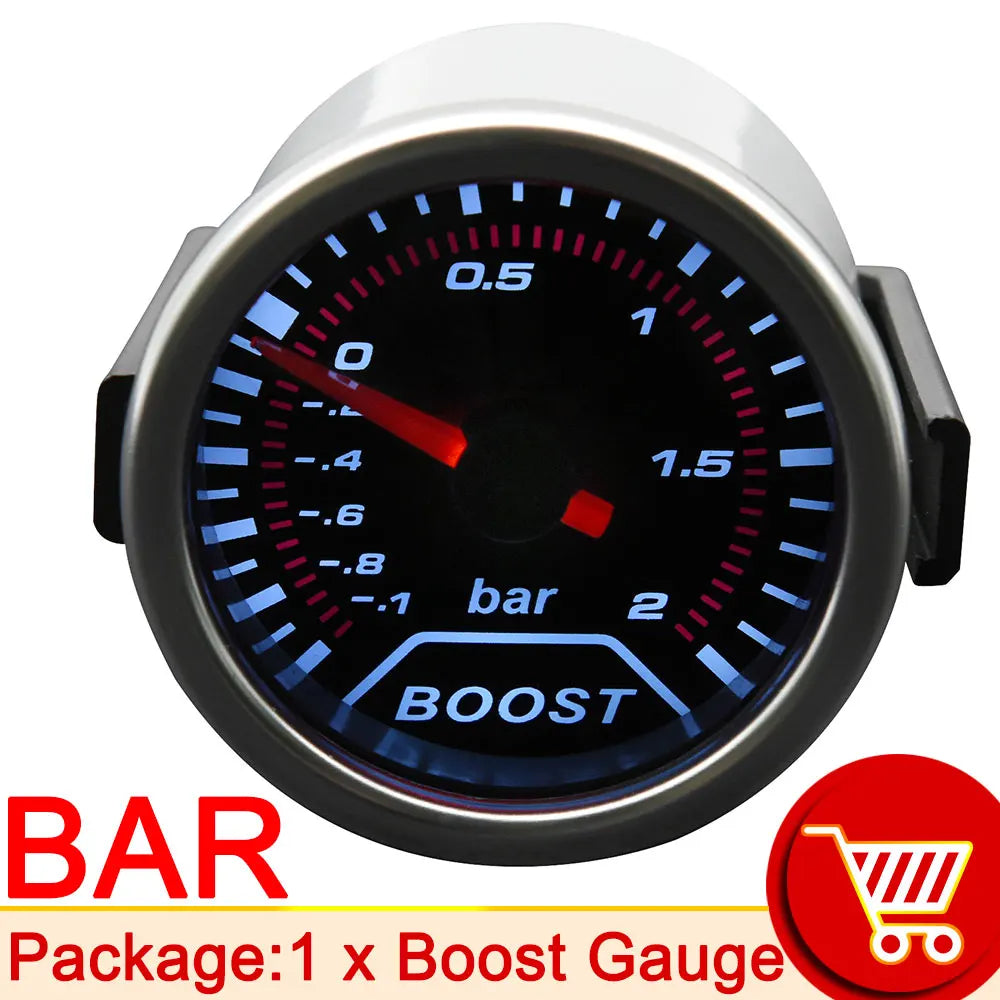 52mm Car Gauge Set Water Temp Boost Oil Pressure Voltmeter Tachometer | Universal 12V close-up view