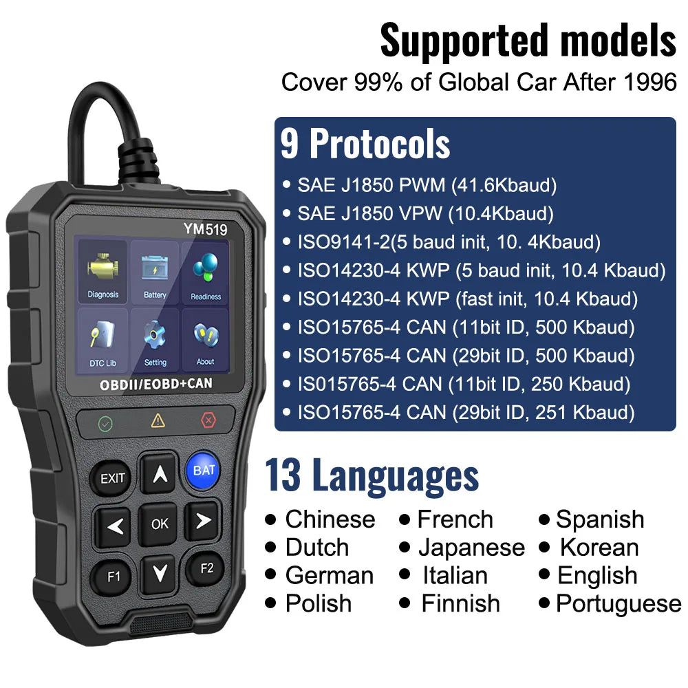 Car Diagnostic Tools OBD2 Code Reader OBD II Scanner Read Battery Tester Clear Fault Sca detail view