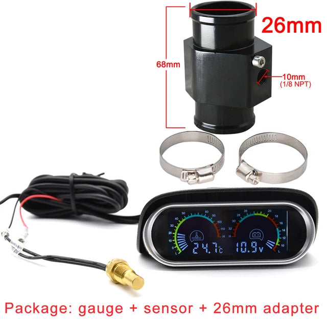 12V 24V Digital Water Temperature Gauge with Volt Meter | 2-in-1 Car Gauge with Sensor detail view