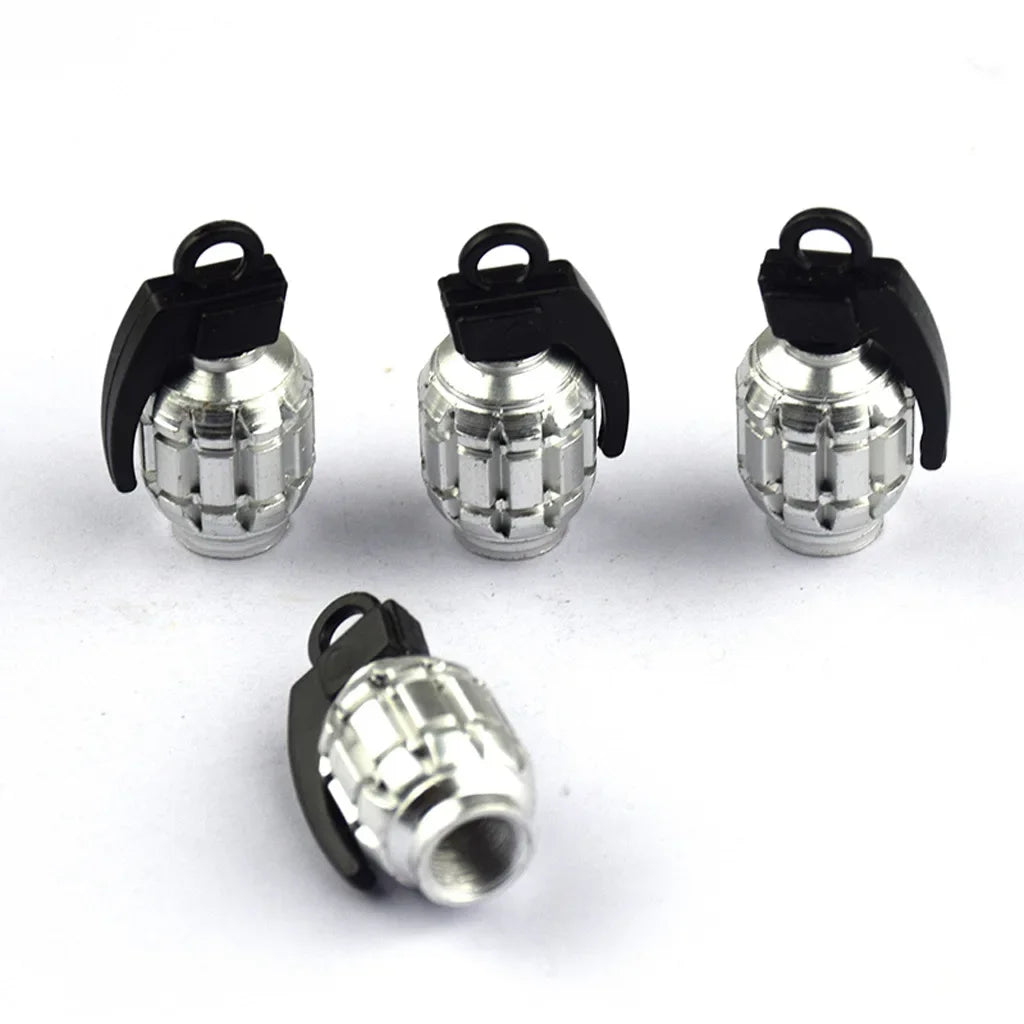 4pcs Aluminum Grenade Tire Valve Stem Caps | Dust Proof Car Truck Bike Valve Covers additional angle