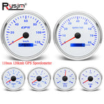 6 Gauge Set with GPS Speedometer, Tachometer, Voltmeter, and Sensors | 110mm and 52mm close-up view