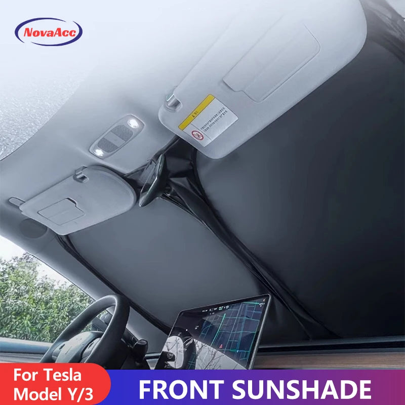 NovaAcc Windshield Sunshade for Tesla Model 3 Highland Model Y 2016-2024 | Sun Shield Heat UV Protec