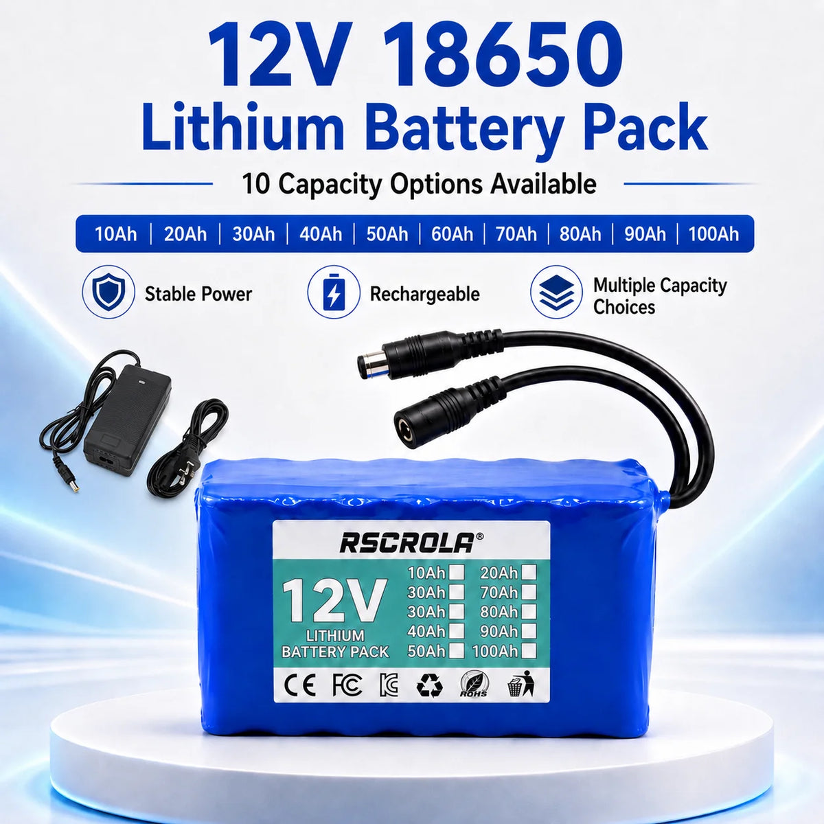 12V 18650 Lithium Battery Pack with BMS and Charger