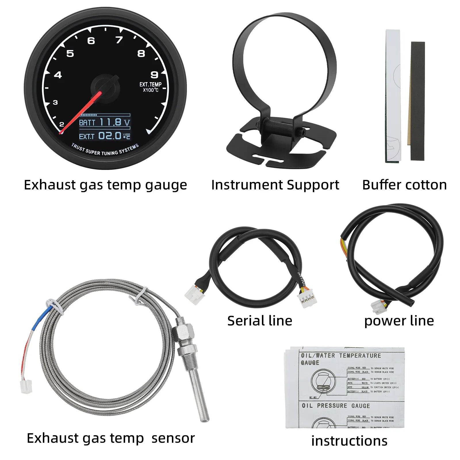 7-Color Backlight Display Gauge Set | Boost Water Temp Oil Pressure Tachometer close-up view