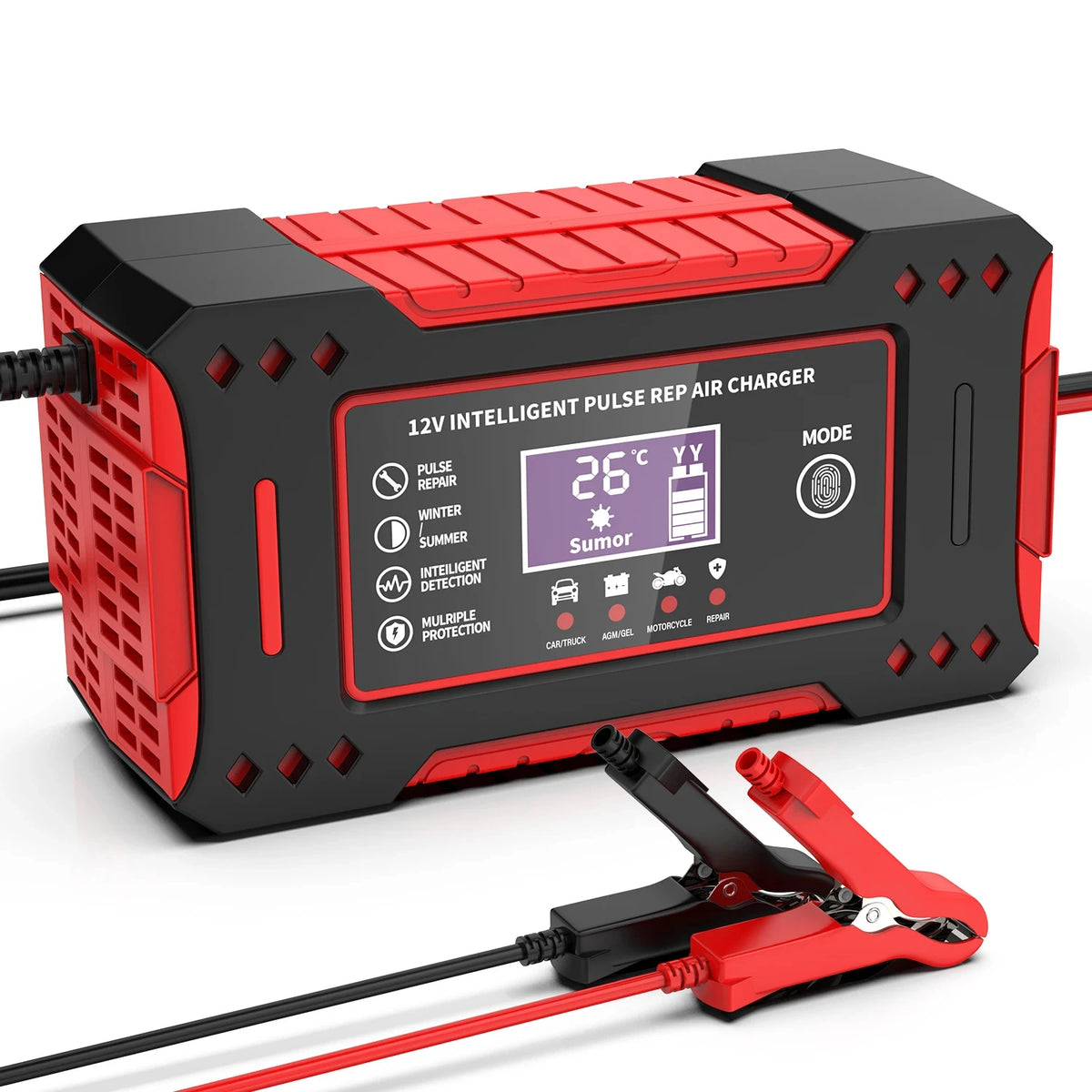 Charger Car and Motorcycle Battery Charging Unit Lead-Acid Battery Repair LCD Display 6A 12V Intelli