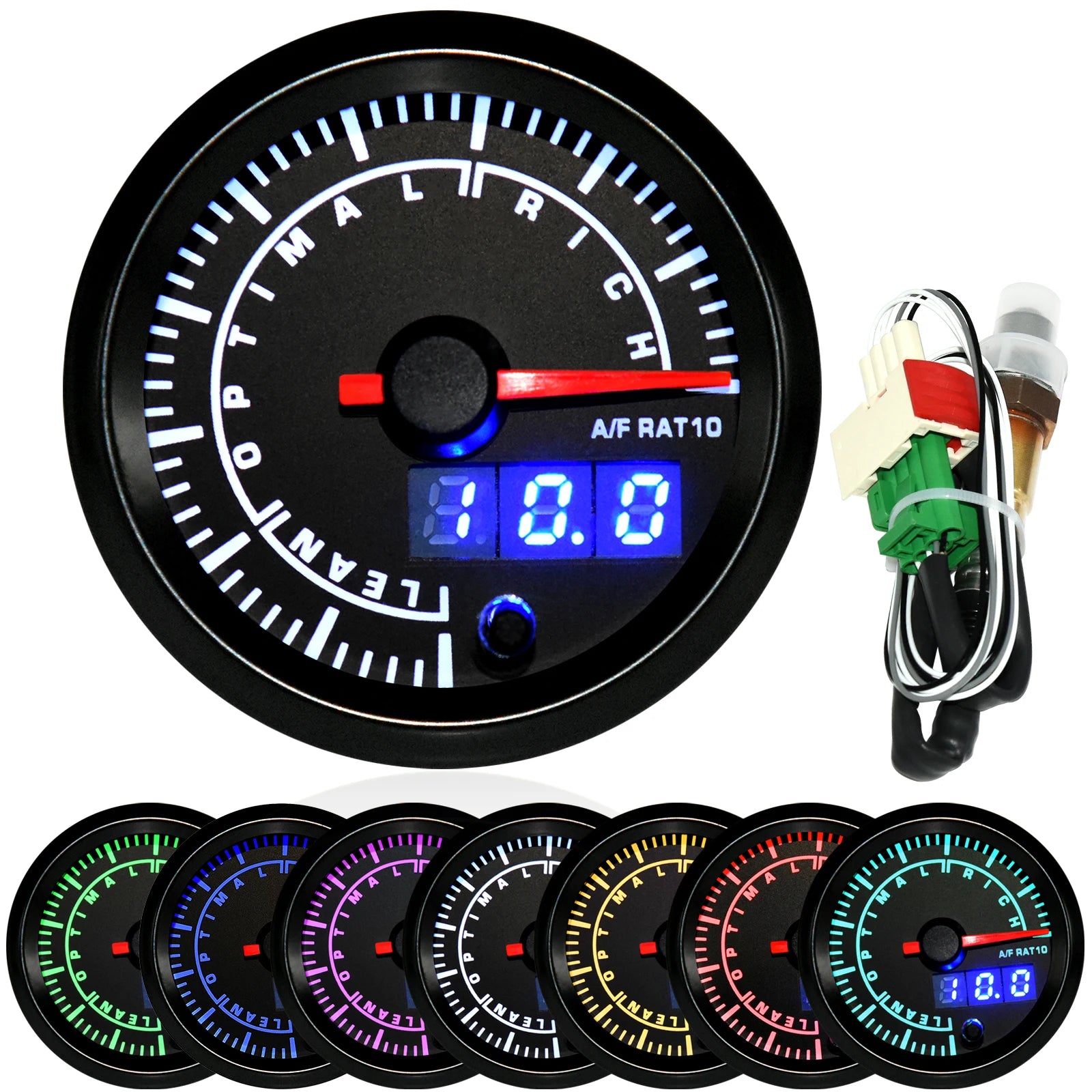 2" 52mm 7 Colors LED Dual Display Car Gauge Set | Boost Water Oil Temp Pressure Voltme close-up view