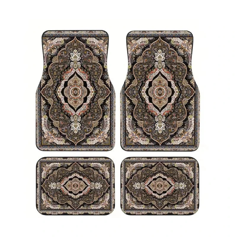 Red Bohemian Paisley Print Car Floor Mats 4Pcs Universal Anti-Slip Auto Carpet Interi alternate view