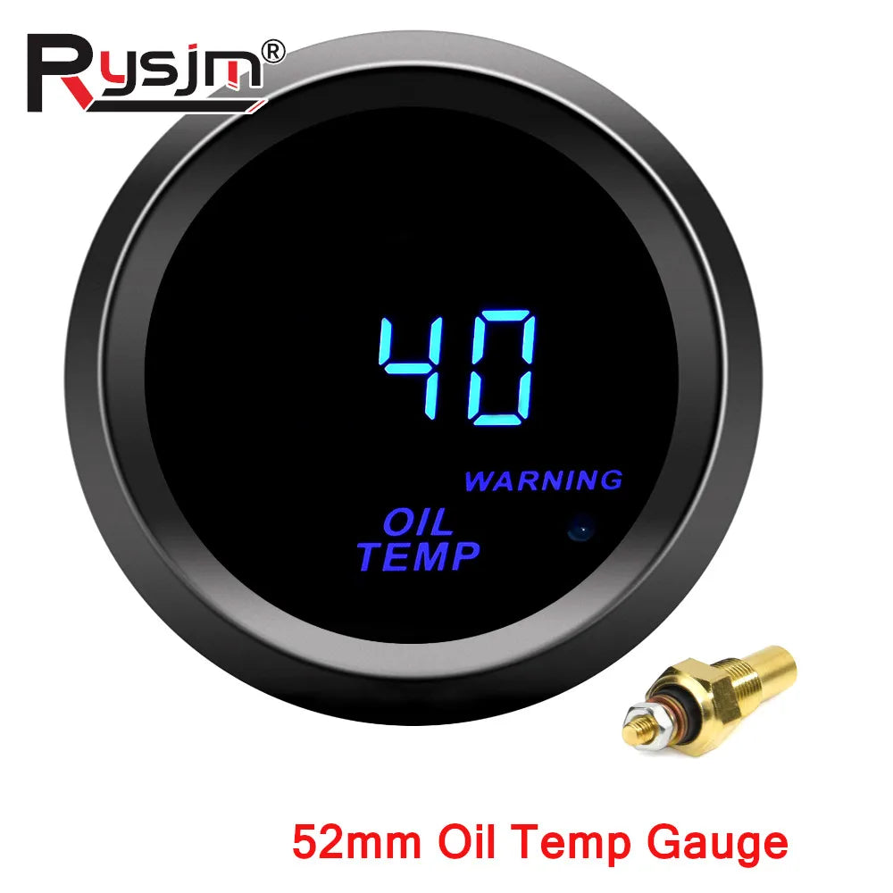 52mm Car Digital Water Temp Oil Temp Turbo Boost Gauge PSI BAR Oil Pressure Gauge Voltmeter Tachometer RPM Meter Holder Optional