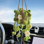 NEW Cute Potted Plants Crochet Car Basket Hanging Plant Crochet for Car Decor Car Ornament Rear View