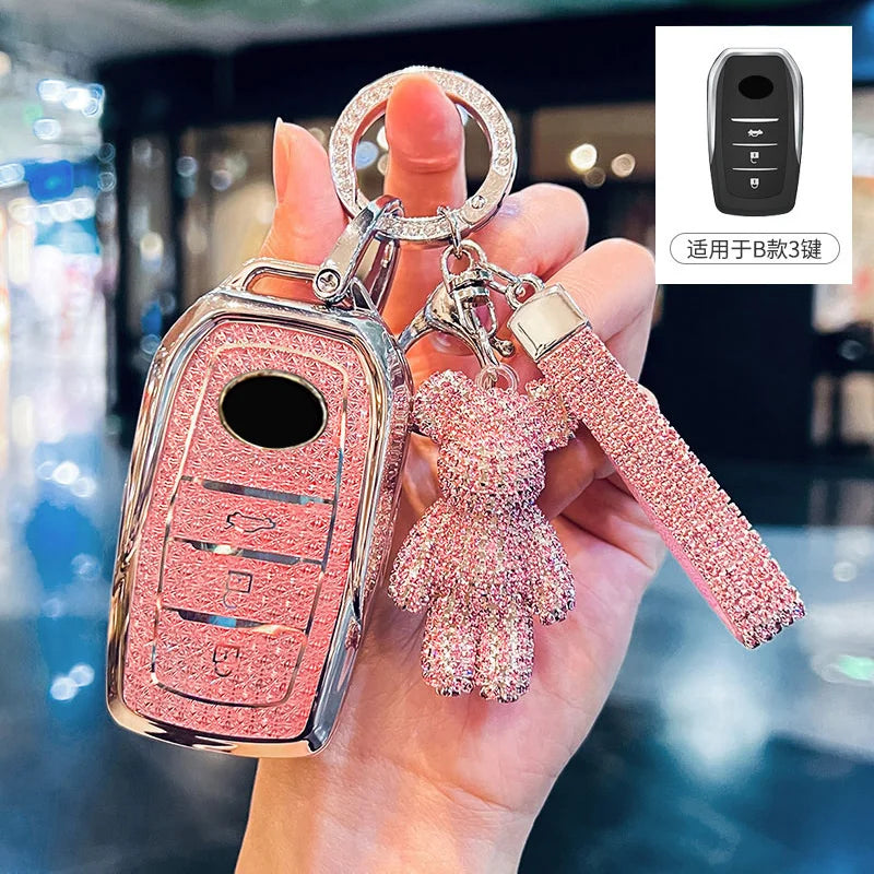 Diamond Pink for Toyota CHR Hilux Fortuner Land Cruiser 200 Camry Corolla Crown RAV4 Highland Remote Car  Key Case Cover Fob Bag