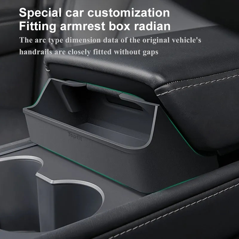 For Tesla Model 3 Model Y Accessories 2023 Central Control Armrest Box Phone Pocket Ca close-up view