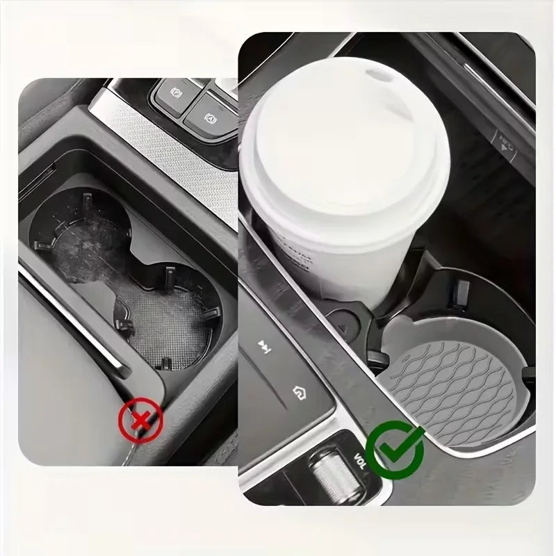 2-Piece Silicone Car Coasters – Non-Slip, Heat-Resistant, Interior Accessories, Gray & close-up view