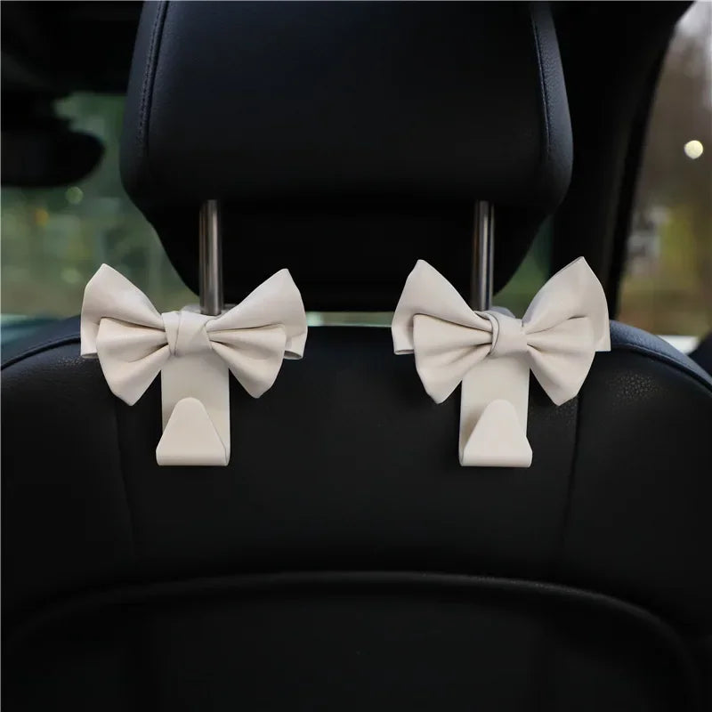 Car Seat Back Bowknot Purse Hook Leather Holder