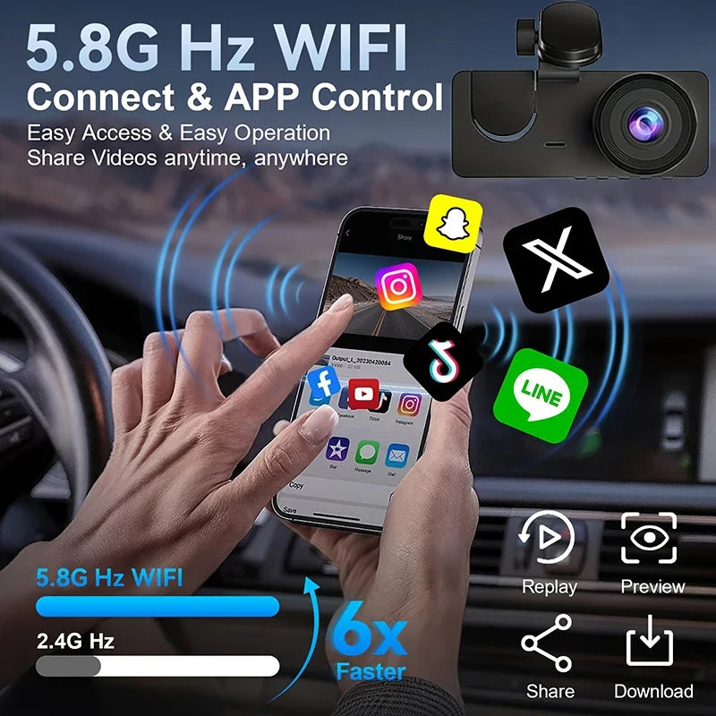 WIFI 3 Lens Dash Cam | 1080P Car DVR Front Rear Interior Recorder with Night Vision detail view