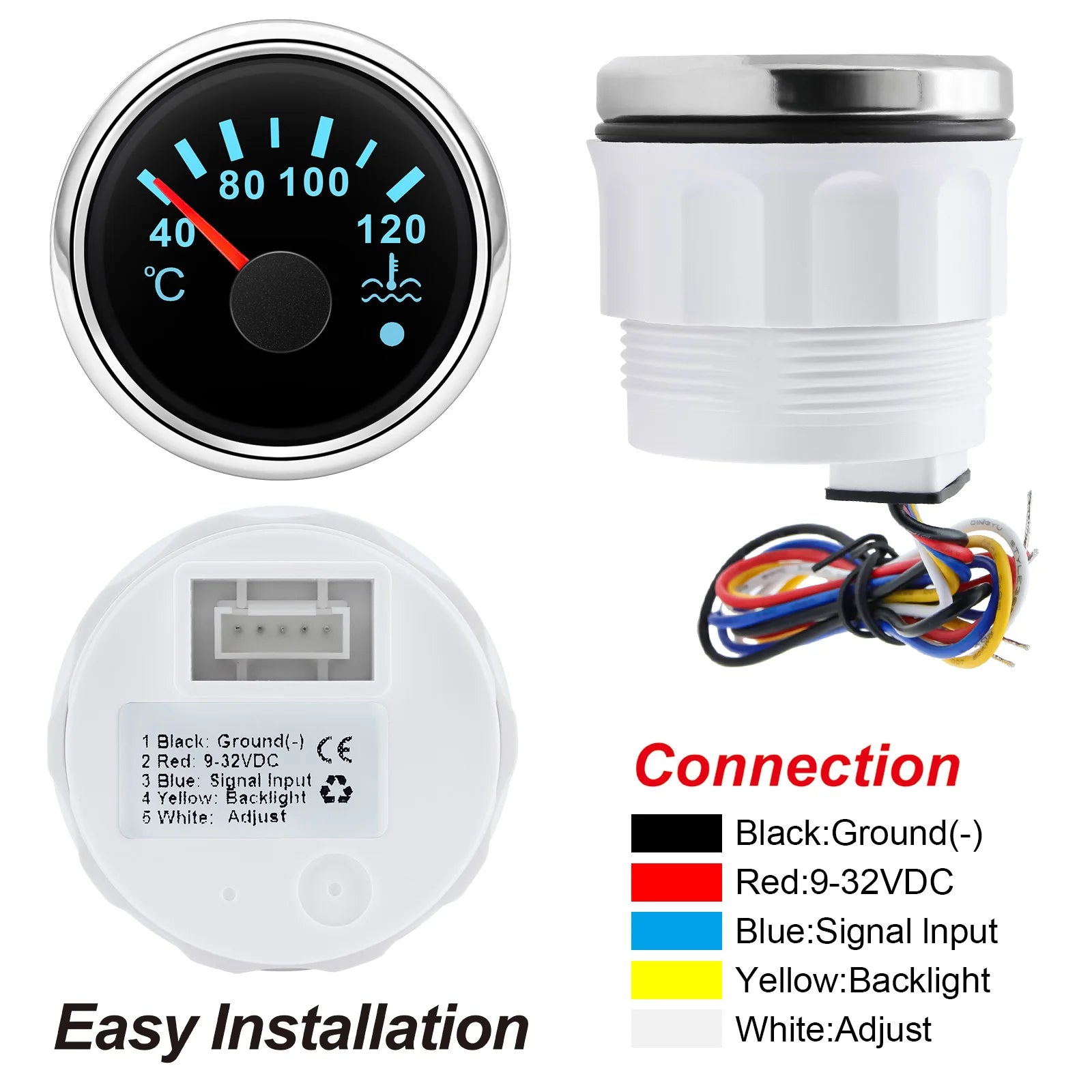 52mm Water Temperature Gauge 40-120Celsius with 7-Color Backlight and Alarm | Car Coo lifestyle view