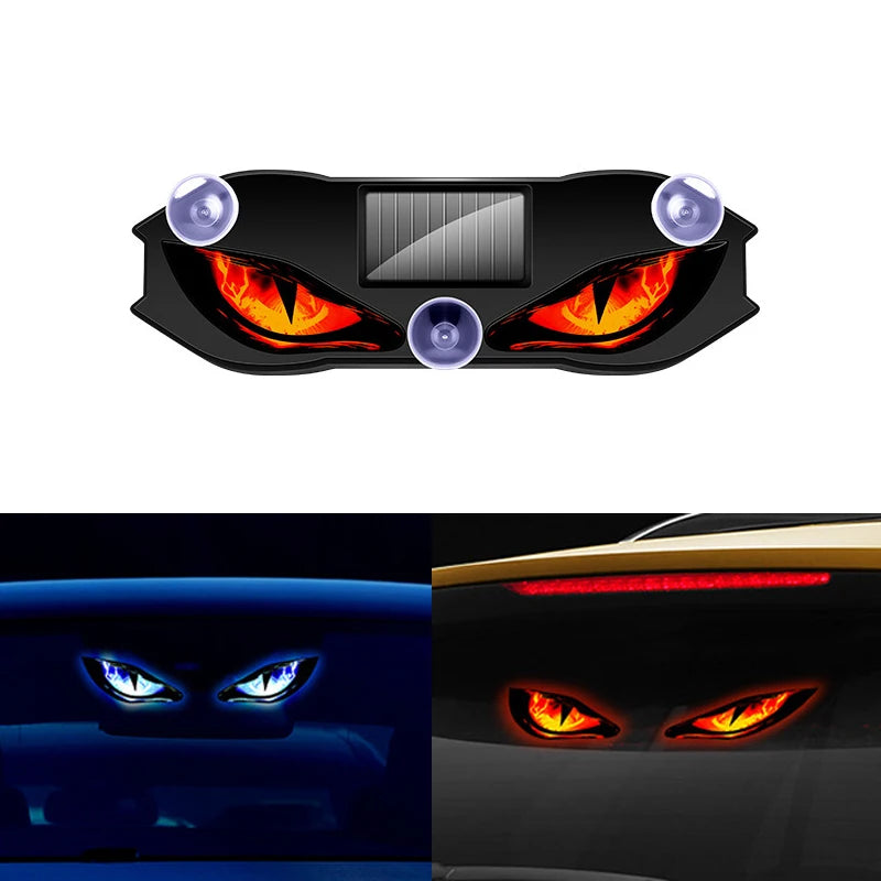 Solar Power Car Demon Eye Light Cool Flashing Warning Light Safety Suction Cup Installation Rear Win