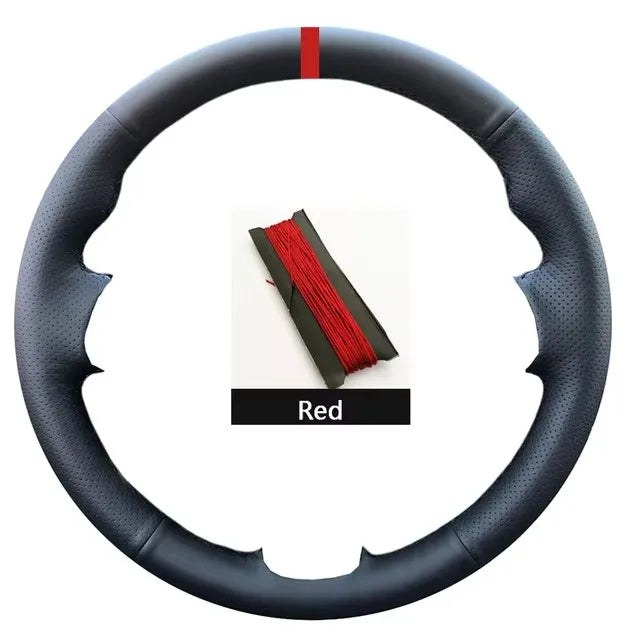 Black Leather Car Steering Wheel Braid Soft Leather Cover For Renault Clio 3 RS 2005 2 close-up view