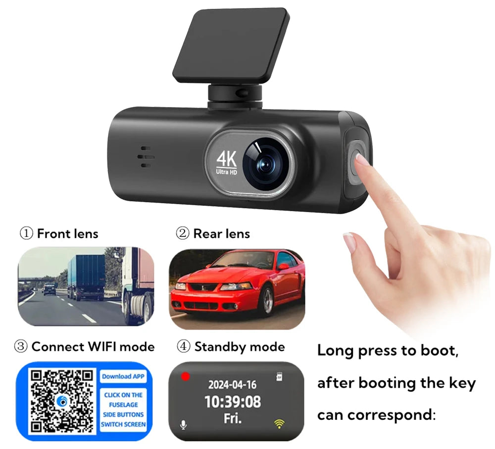 4K WiFi Dash Cam | Dual Lens, GPS, 24H Parking Monitor additional angle