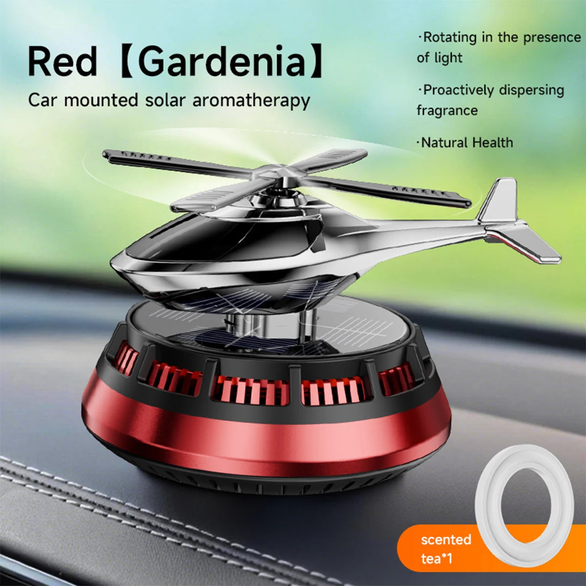 Solar Powered Air Freshener | Airplane Helicopter Rotatable Car Dashboard Decoration close-up view