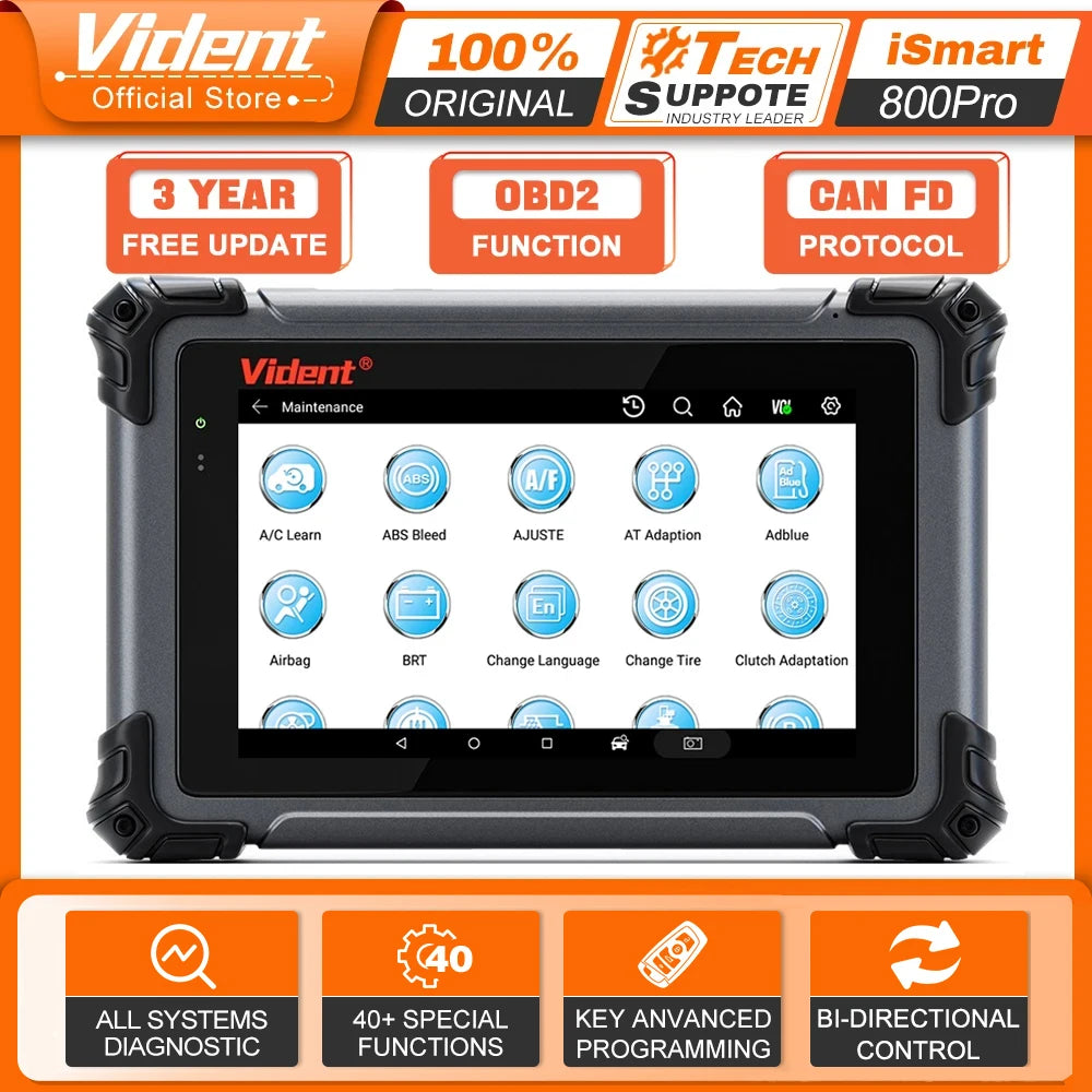 VIDENT ISmart800 Pro OBD2 Scanner Full System Car Diagnostic Tool Key Programming Bi-Directional Control 40+ Reset CAN FD& DoIP