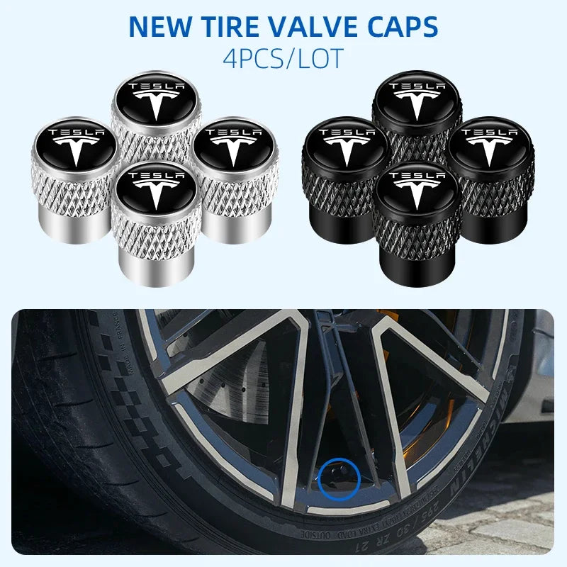 4Pcs Aluminum Tire Valve Caps | Tesla Model 3 Y X Roadster Car Accessories alternate view