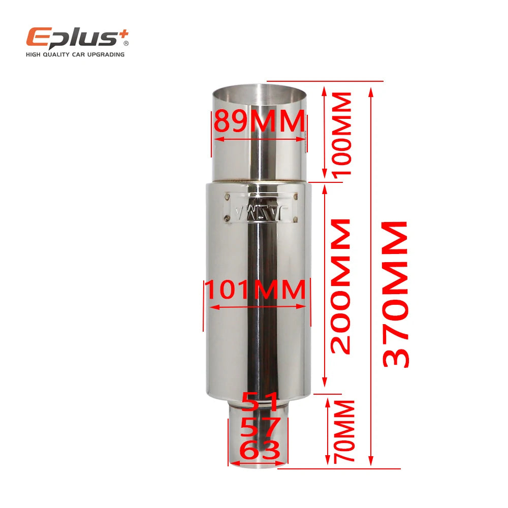 Stainless Steel Car Exhaust Pipe Straight Drum Muffler | Universal 51-63mm Inlet 89mm alternate view